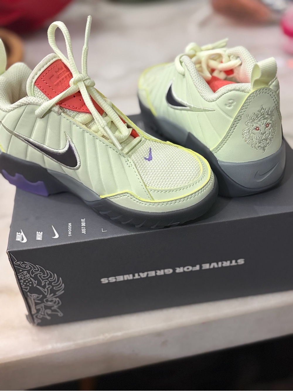 Nike Kids Pale Green and Coral Accent Sneakers